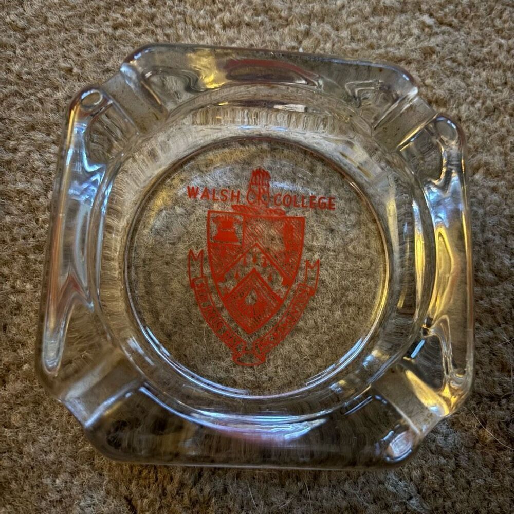 Walsh College Vintage Glass Ashtray
